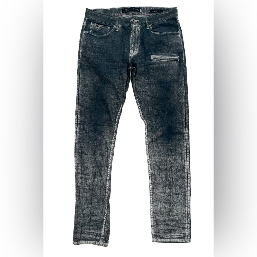 Guess Jeans Men’s Slim Taper Leg Jeans With White Wash Distressing